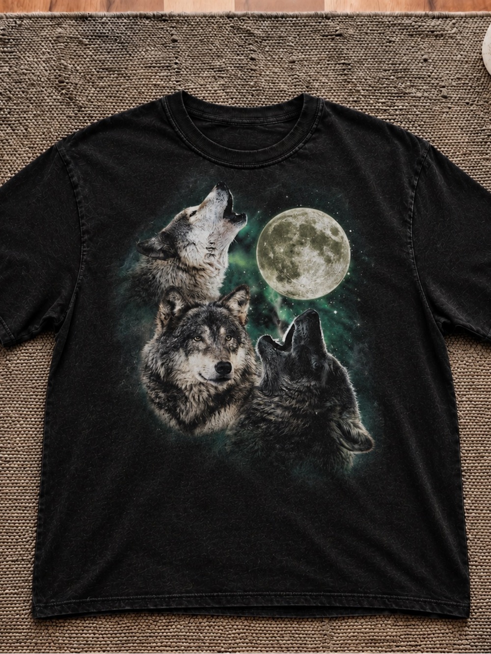 Three Wolves Wolf Moon Shirt, Nature Spirit Graphic Tee - Unisex Black